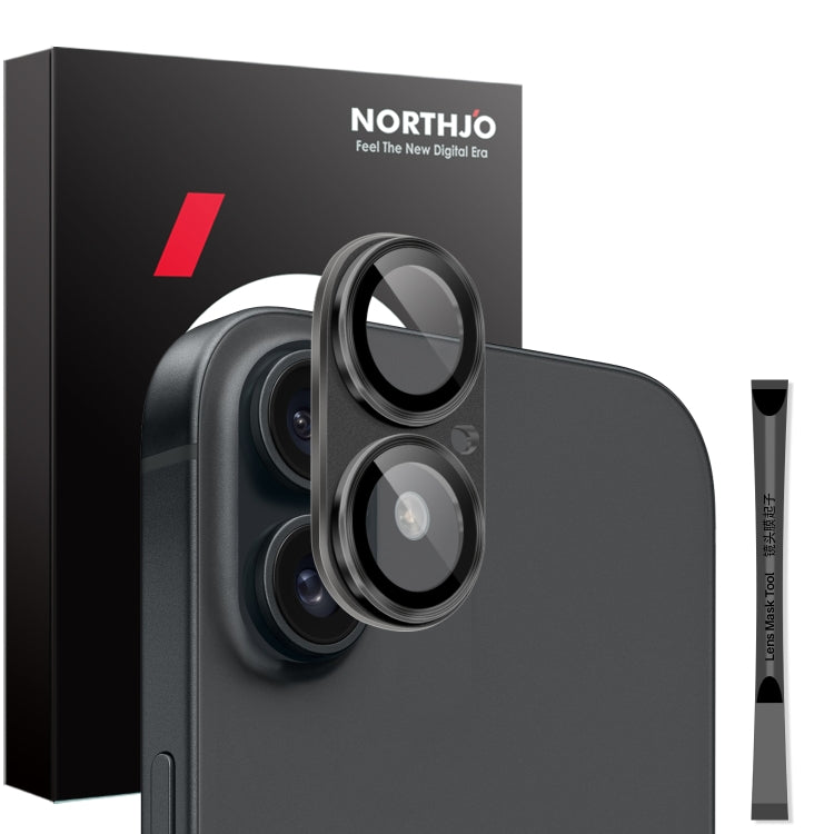 For iPhone 16 / 16 Plus NORTHJO Matte Camera Lens Protector Tempered Glass Rear Lens Film(Black) by NORTHJO