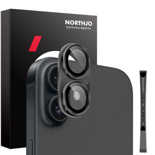 For iPhone 16 / 16 Plus NORTHJO CD Vein Camera Lens Protector Tempered Glass Rear Lens Film(Black) by NORTHJO