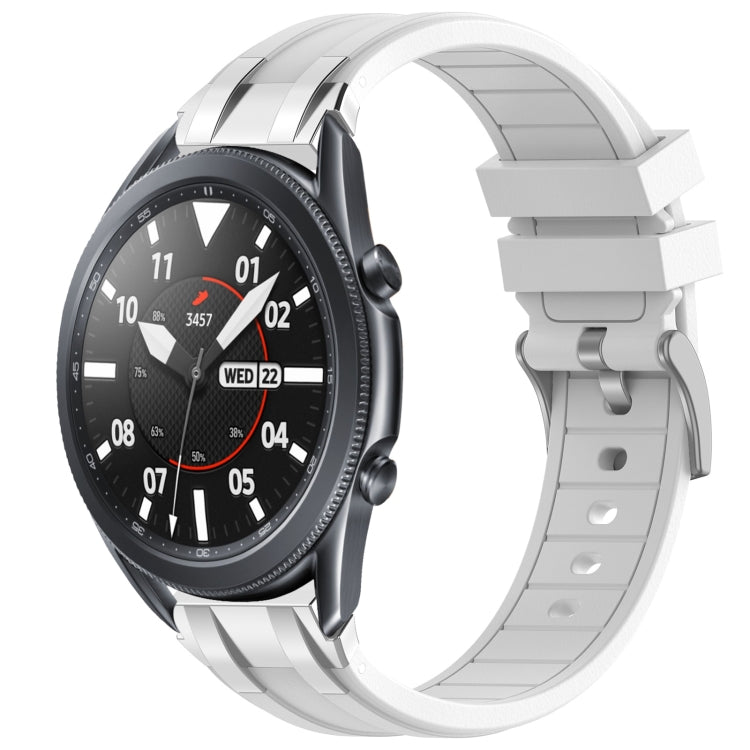 For Samsung Galaxy Watch 3 45mm 22mm Quick Release Silver Buckle Royal Silicone Watch Band(White) by bashfashion
