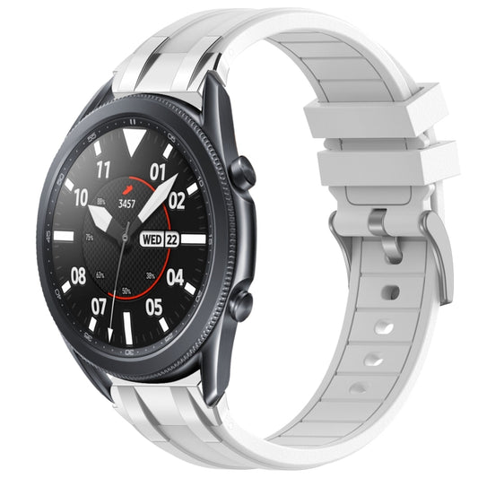 For Samsung Galaxy Watch 3 45mm 22mm Quick Release Silver Buckle Royal Silicone Watch Band(White) by bashfashion