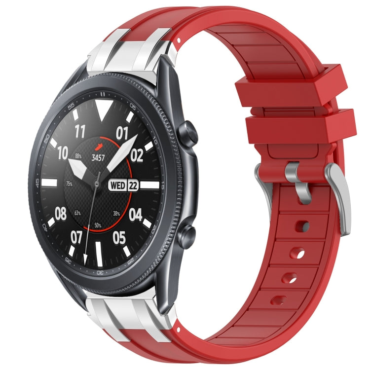 For Samsung Galaxy Watch 3 45mm 22mm Quick Release Silver Buckle Royal Silicone Watch Band(Red) by bashfashion