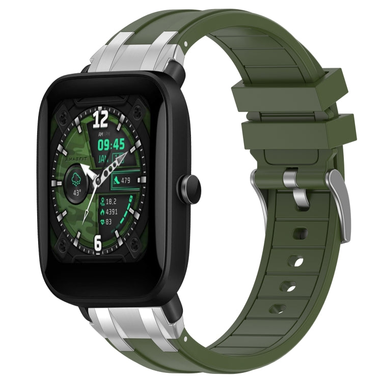 For Amazfit Bip U 20mm Quick Release Silver Buckle Royal Silicone Watch Band(Olive Green) by bashfashion
