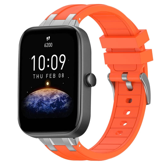 For Amazfit Bip3 Pro 20mm Quick Release Silver Buckle Royal Silicone Watch Band(Orange) by bashfashion