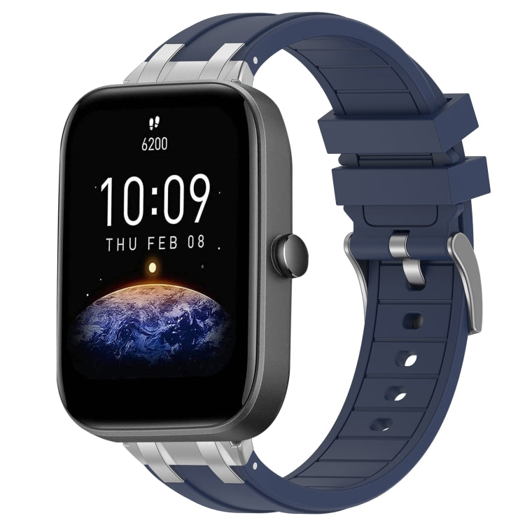 For Amazfit Bip3 Pro 20mm Quick Release Silver Buckle Royal Silicone Watch Band(Navy Blue) by bashfashion