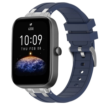 For Amazfit Bip3 Pro 20mm Quick Release Silver Buckle Royal Silicone Watch Band(Navy Blue) by bashfashion