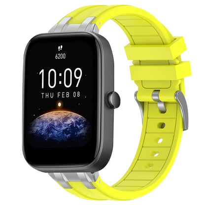 For Amazfit Bip3 Pro 20mm Quick Release Silver Buckle Royal Silicone Watch Band(Vital Yellow) by bashfashion