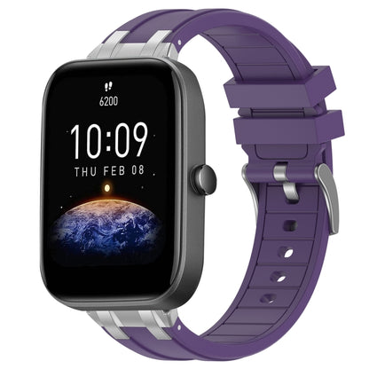 For Amazfit Bip3 Pro 20mm Quick Release Silver Buckle Royal Silicone Watch Band(Purple) by bashfashion