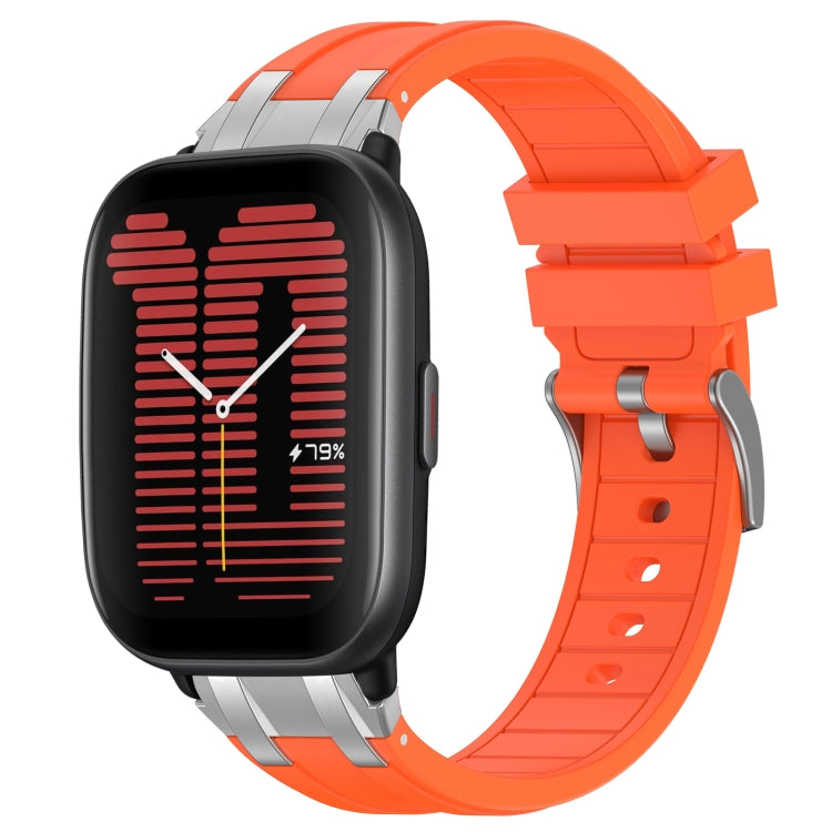 For Amazfit Active 20mm Quick Release Silver Buckle Royal Silicone Watch Band(Orange) by bashfashion