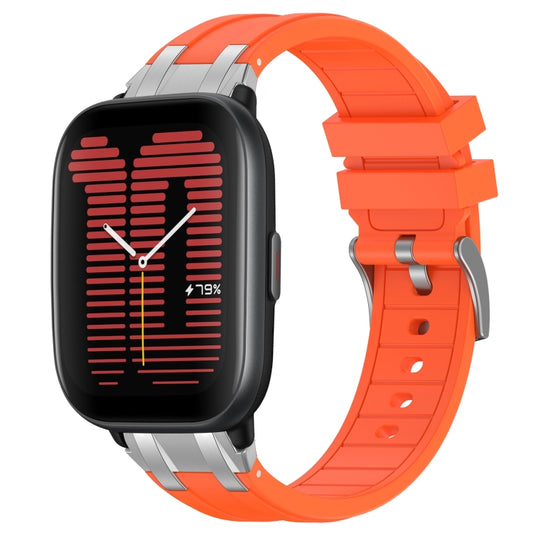 For Amazfit Active 20mm Quick Release Silver Buckle Royal Silicone Watch Band(Orange) by bashfashion
