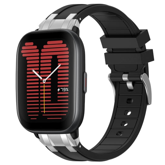 For Amazfit Active 20mm Quick Release Silver Buckle Royal Silicone Watch Band(Black) by bashfashion
