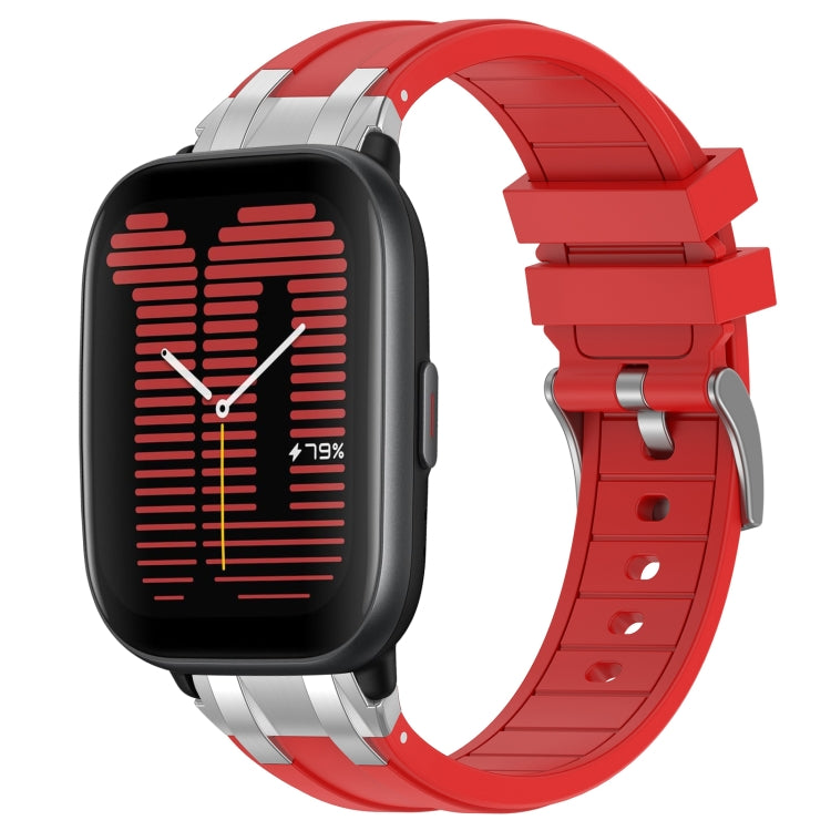 For Amazfit Active 20mm Quick Release Silver Buckle Royal Silicone Watch Band(Red) by bashfashion