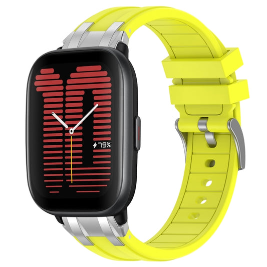 For Amazfit Active 20mm Quick Release Silver Buckle Royal Silicone Watch Band(Vital Yellow) by bashfashion