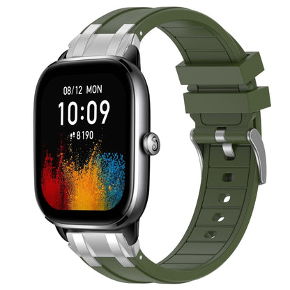 For Amazfit GTS4 Mini 20mm Quick Release Silver Buckle Royal Silicone Watch Band(Olive Green) by bashfashion