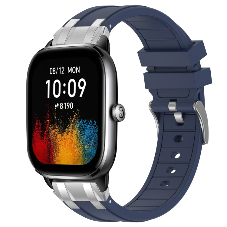 For Amazfit GTS4 Mini 20mm Quick Release Silver Buckle Royal Silicone Watch Band(Navy Blue) by bashfashion