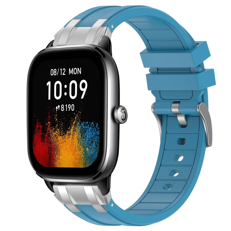 For Amazfit GTS4 Mini 20mm Quick Release Silver Buckle Royal Silicone Watch Band(Sea Blue) by bashfashion