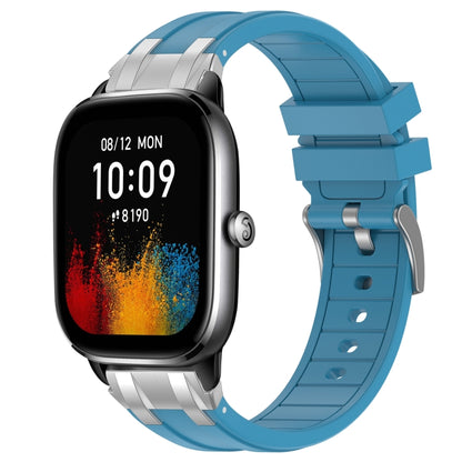 For Amazfit GTS4 Mini 20mm Quick Release Silver Buckle Royal Silicone Watch Band(Sea Blue) by bashfashion