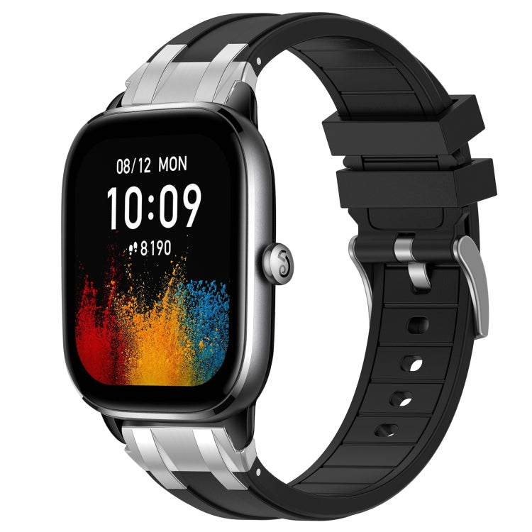 For Amazfit GTS4 Mini 20mm Quick Release Silver Buckle Royal Silicone Watch Band(Black) by bashfashion