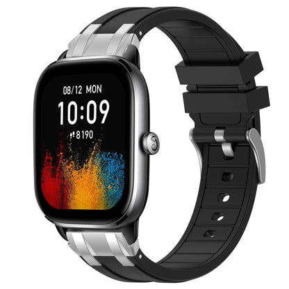 For Amazfit GTS4 Mini 20mm Quick Release Silver Buckle Royal Silicone Watch Band(Black) by bashfashion