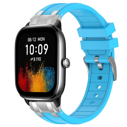 For Amazfit GTS4 Mini 20mm Quick Release Silver Buckle Royal Silicone Watch Band(Sky Blue) by bashfashion
