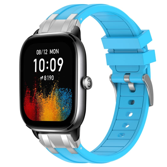 For Amazfit GTS4 Mini 20mm Quick Release Silver Buckle Royal Silicone Watch Band(Sky Blue) by bashfashion
