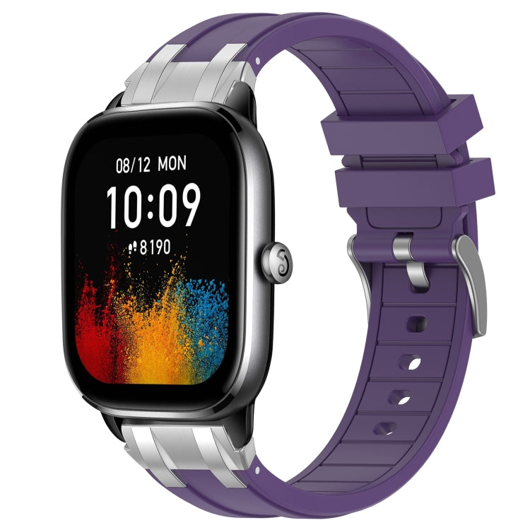 For Amazfit GTS4 Mini 20mm Quick Release Silver Buckle Royal Silicone Watch Band(Purple) by bashfashion