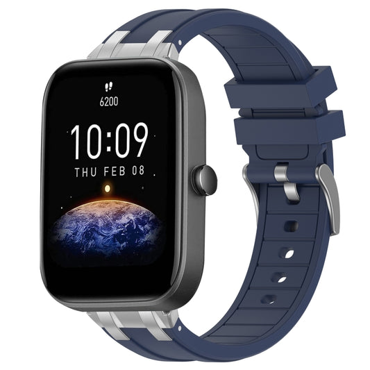 For Amazfit Bip3 20mm Quick Release Silver Buckle Royal Silicone Watch Band(Navy Blue) by bashfashion