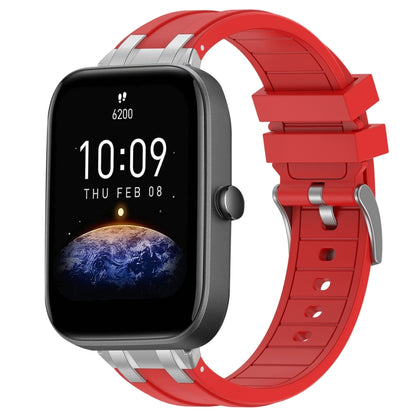 For Amazfit Bip3 20mm Quick Release Silver Buckle Royal Silicone Watch Band(Red) by bashfashion