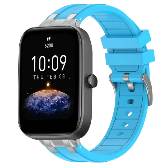 For Amazfit Bip3 20mm Quick Release Silver Buckle Royal Silicone Watch Band(Sky Blue) by bashfashion