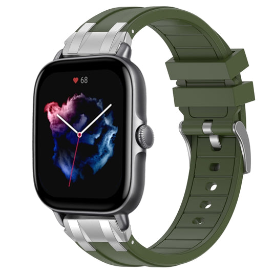 For Amazfit GTS 3 20mm Quick Release Silver Buckle Royal Silicone Watch Band(Olive Green) by bashfashion