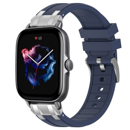 For Amazfit GTS 3 20mm Quick Release Silver Buckle Royal Silicone Watch Band(Navy Blue) by bashfashion