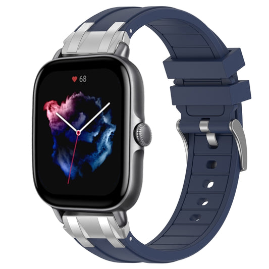 For Amazfit GTS 3 20mm Quick Release Silver Buckle Royal Silicone Watch Band(Navy Blue) by bashfashion