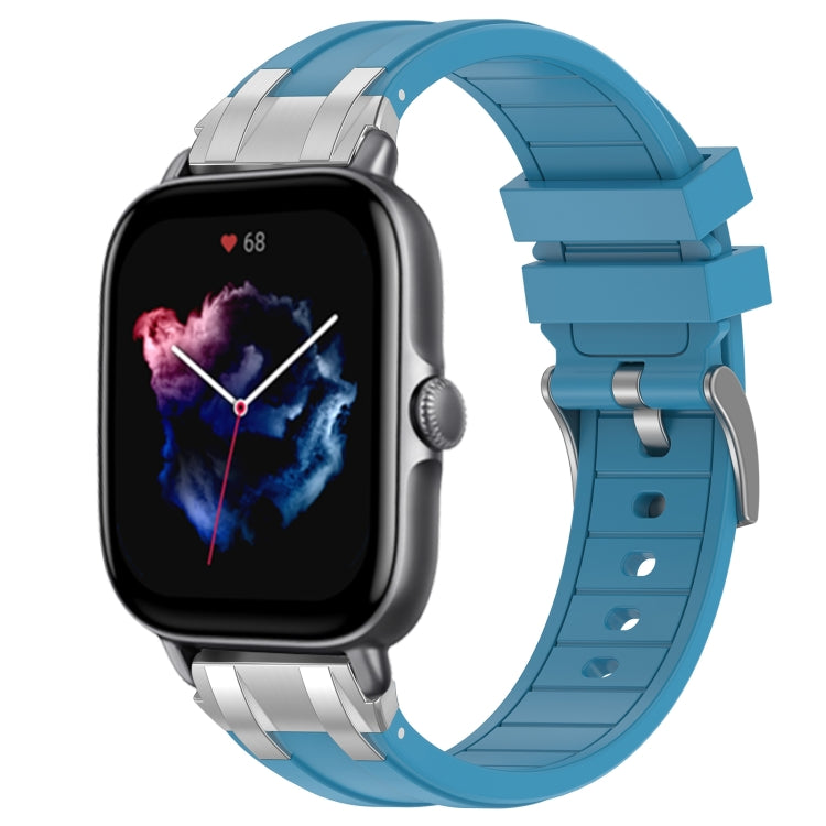 For Amazfit GTS 3 20mm Quick Release Silver Buckle Royal Silicone Watch Band(Sea Blue) by bashfashion
