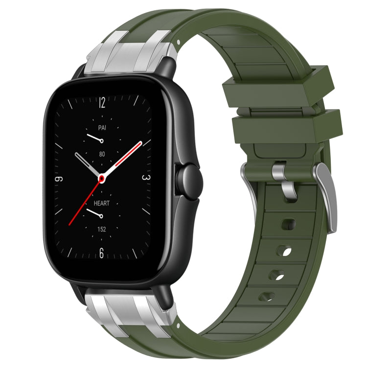 For Amazfit GTS 2e 20mm Quick Release Silver Buckle Royal Silicone Watch Band(Olive Green) by bashfashion