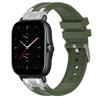For Amazfit GTS 2e 20mm Quick Release Silver Buckle Royal Silicone Watch Band(Olive Green) by bashfashion