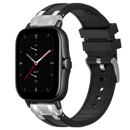 For Amazfit GTS 2e 20mm Quick Release Silver Buckle Royal Silicone Watch Band(Black) by bashfashion