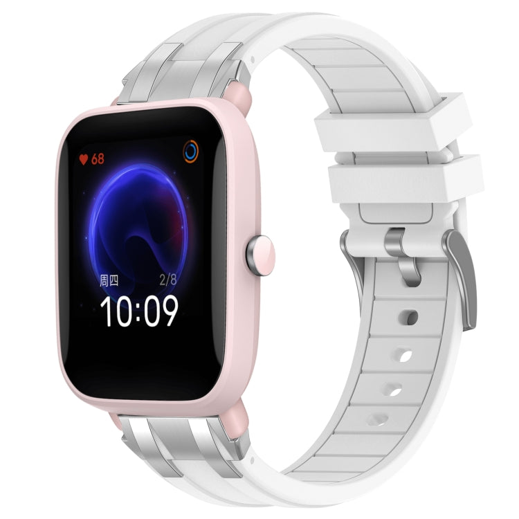 For Amazfit Pop Pro 20mm Quick Release Silver Buckle Royal Silicone Watch Band(White) by bashfashion