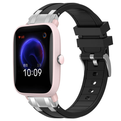 For Amazfit Pop Pro 20mm Quick Release Silver Buckle Royal Silicone Watch Band(Black) by bashfashion