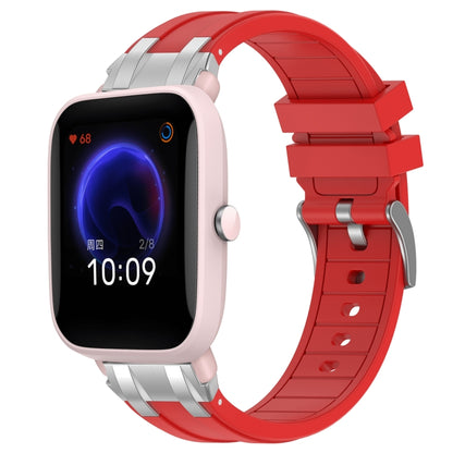 For Amazfit Pop Pro 20mm Quick Release Silver Buckle Royal Silicone Watch Band(Red) by bashfashion