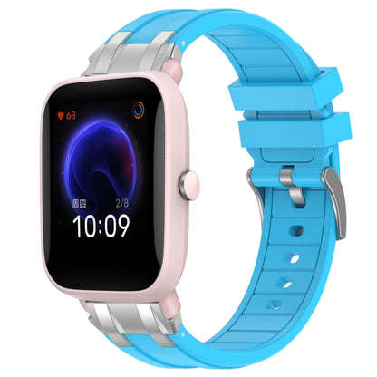 For Amazfit Pop Pro 20mm Quick Release Silver Buckle Royal Silicone Watch Band(Sky Blue) by bashfashion