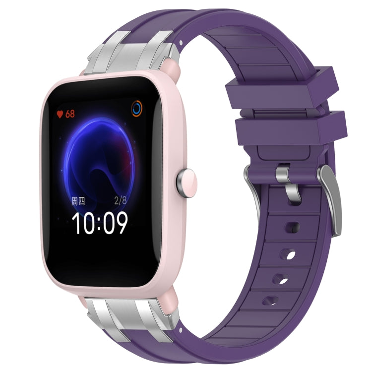 For Amazfit Pop Pro 20mm Quick Release Silver Buckle Royal Silicone Watch Band(Purple) by bashfashion