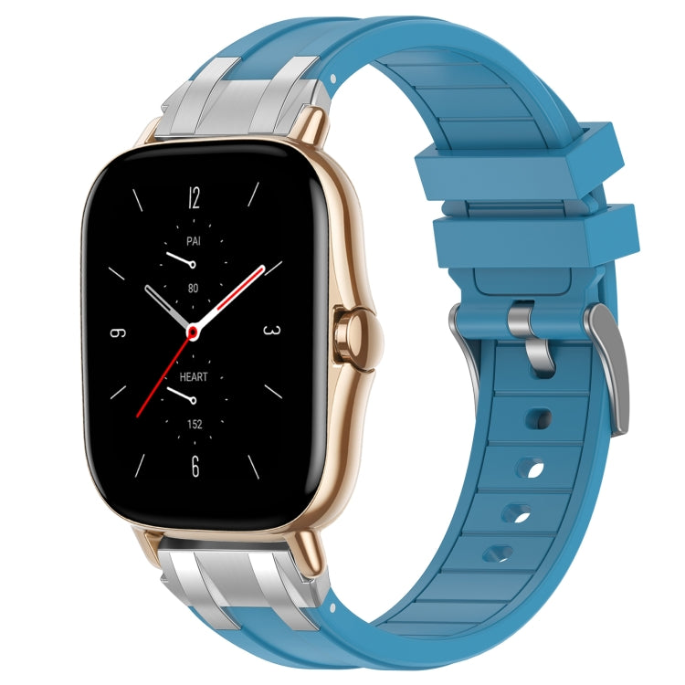 For Amazfit GTS 2 20mm Quick Release Silver Buckle Royal Silicone Watch Band(Sea Blue) by bashfashion