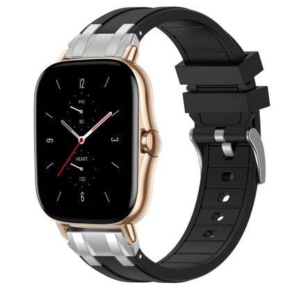 For Amazfit GTS 2 20mm Quick Release Silver Buckle Royal Silicone Watch Band(Black) by bashfashion