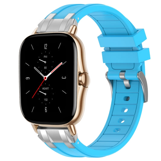 For Amazfit GTS 2 20mm Quick Release Silver Buckle Royal Silicone Watch Band(Sky Blue) by bashfashion
