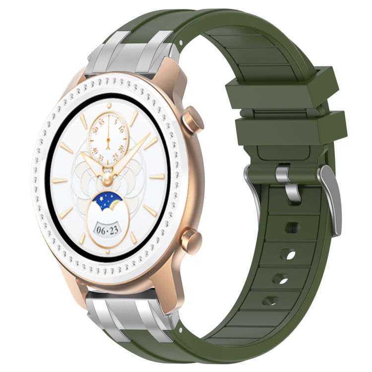 For Amazfit GTR 42mm 20mm Quick Release Silver Buckle Royal Silicone Watch Band(Olive Green) by bashfashion