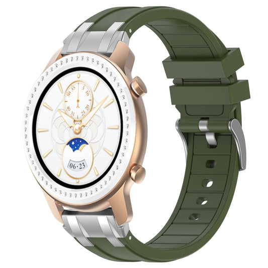 For Amazfit GTR 42mm 20mm Quick Release Silver Buckle Royal Silicone Watch Band(Olive Green) by bashfashion