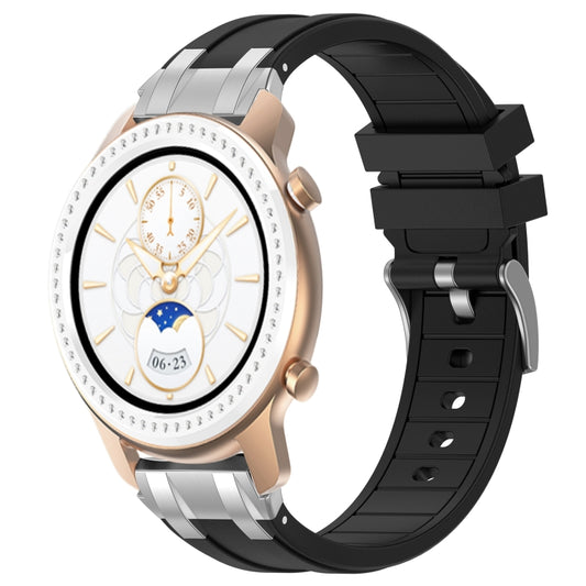 For Amazfit GTR 42mm 20mm Quick Release Silver Buckle Royal Silicone Watch Band(Black) by bashfashion