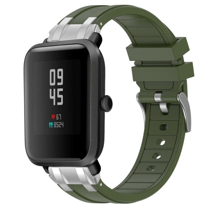 For Amazfit Bip Lite 20mm Quick Release Silver Buckle Royal Silicone Watch Band(Olive Green) by bashfashion