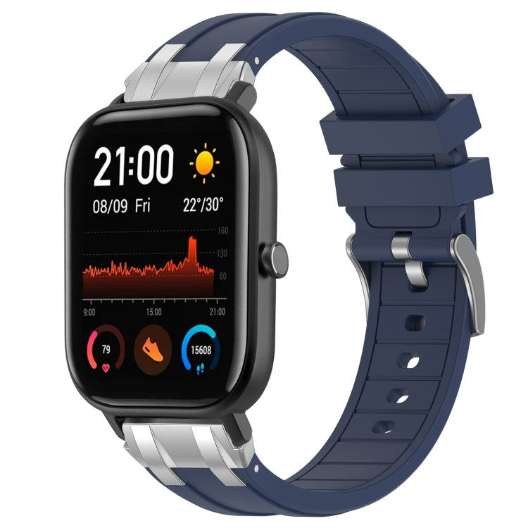 For Amazfit GTS 20mm Quick Release Silver Buckle Royal Silicone Watch Band(Navy Blue) by bashfashion