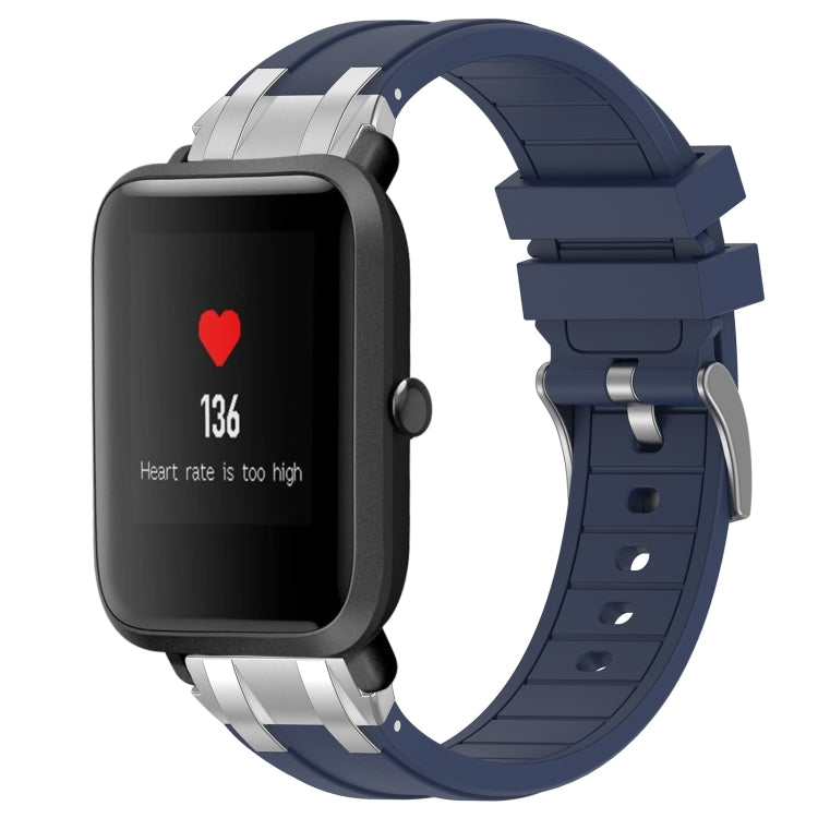 For Amazfit Bip 20mm Quick Release Silver Buckle Royal Silicone Watch Band(Navy Blue) by bashfashion