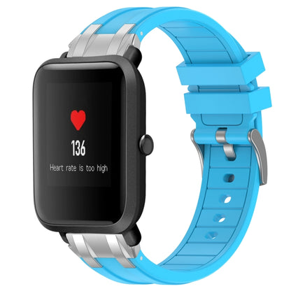 For Amazfit Bip 20mm Quick Release Silver Buckle Royal Silicone Watch Band(Sky Blue) by bashfashion